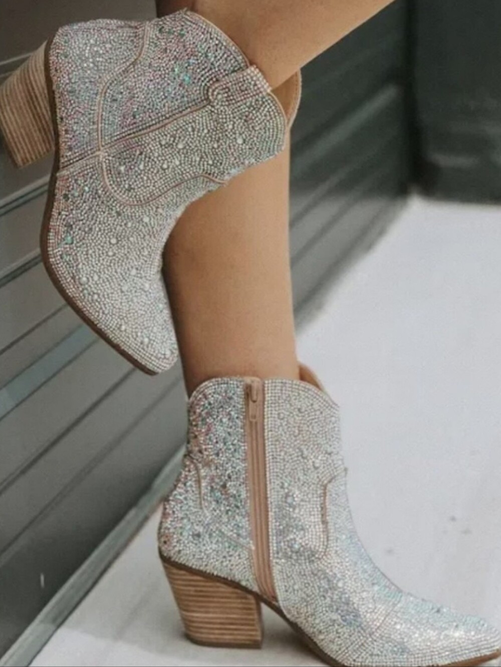 Betsey Johnson Diva Rhinestone Crystal-Embellished Silver Ankle Booties 10